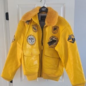 Vintage Schott Yellow Leather Jacket with Patches